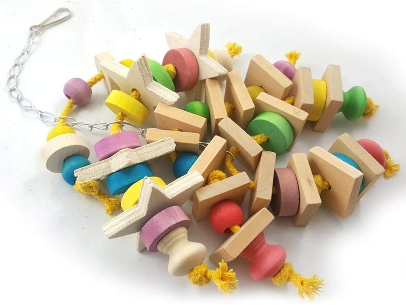 Litewoo Bird Chew Toy Natural Wood Blocks Hanging Swing Cage Accessories for Small Medium Parrot African Grey Cockatoo Parakeet Cockatiel Conure Finch Budgie - Image 4
